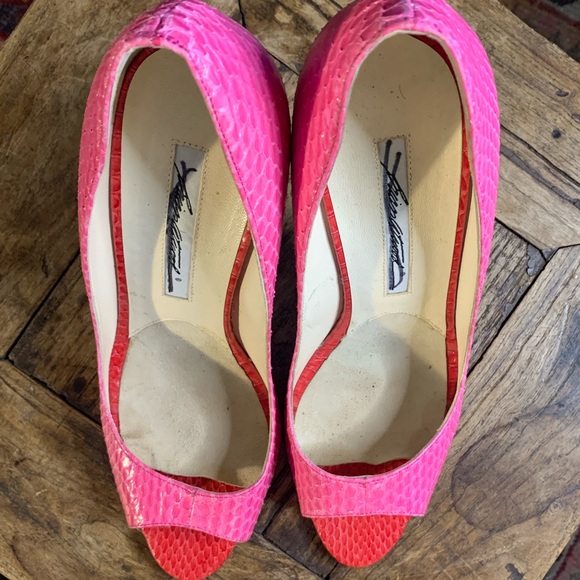 Brian Atwood Pink Snakeskin Heels - Picture 3 of 7